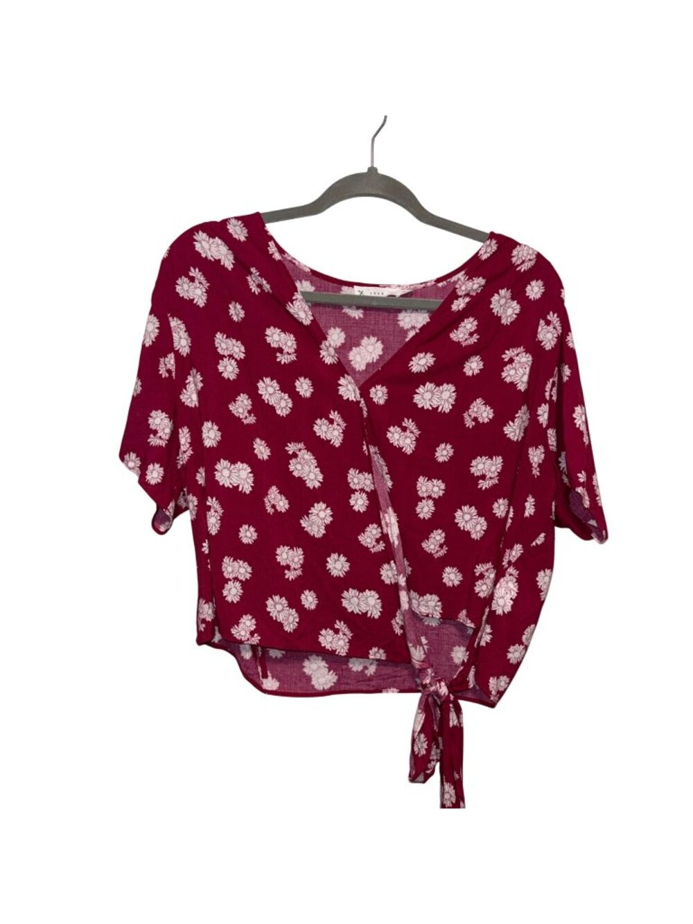 Lush Deep Pink Floral Wrap Top With Tie Hem Womens XL